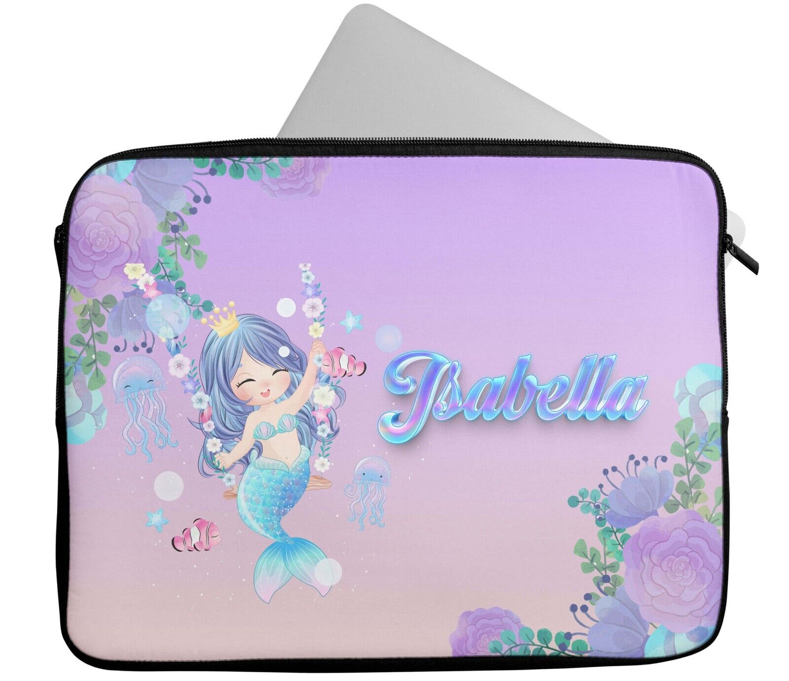 Personalised Any Name Mermaid Design Laptop Case Sleeve Tablet Bag 14