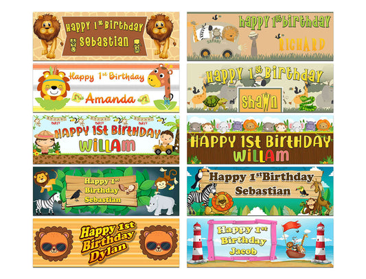Personalised Birthday Banners Jungle Design Children Kids Party Decoration 20