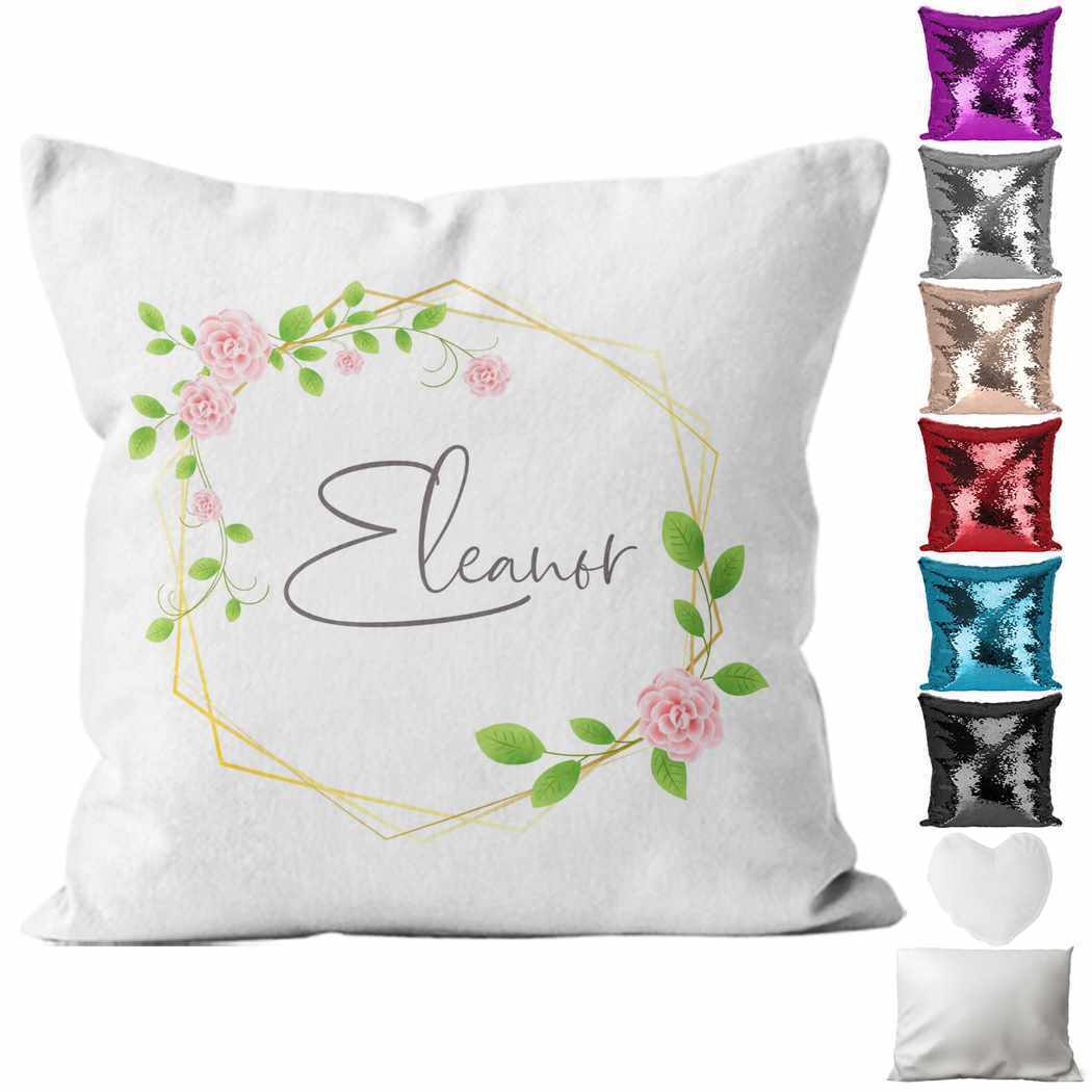 Personalised Cushion Floral Sequin Cushion Pillow Printed Birthday Gift 94