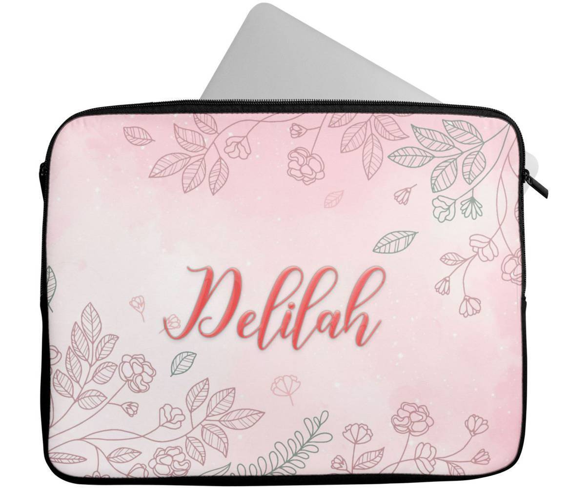 Personalised Any Name Floral Design Laptop Case Sleeve Tablet Bag 55