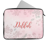 Personalised Any Name Floral Design Laptop Case Sleeve Tablet Bag 55