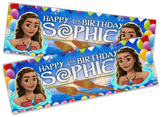 x2 Personalised Birthday Banner Moana Children Kids Party Decoration Poster 9