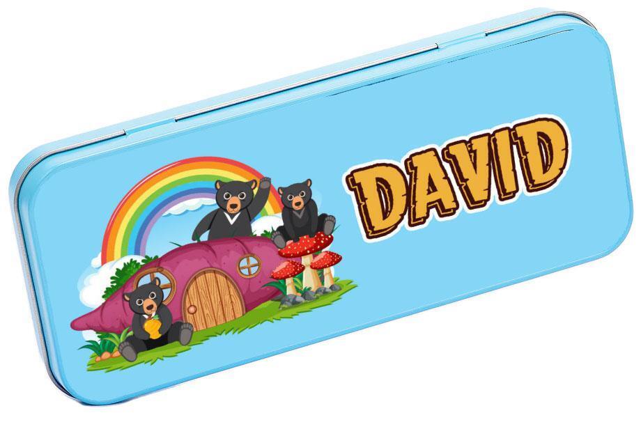 Personalised Any Name Animal Pencil Case Tin Children School Kids Stationary 8