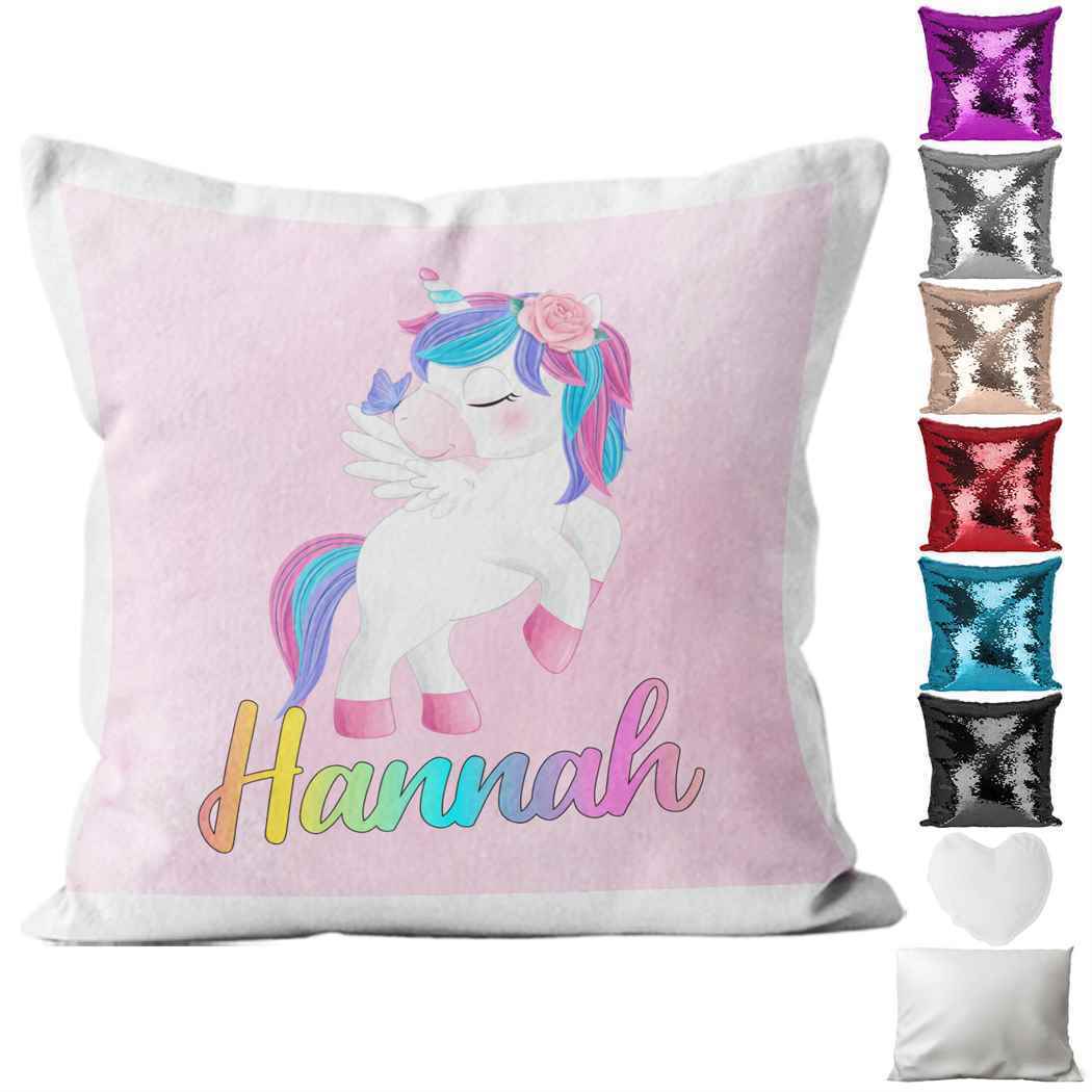 Personalised Cushion Unicorn Sequin Cushion Pillow Printed Birthday Gift 17