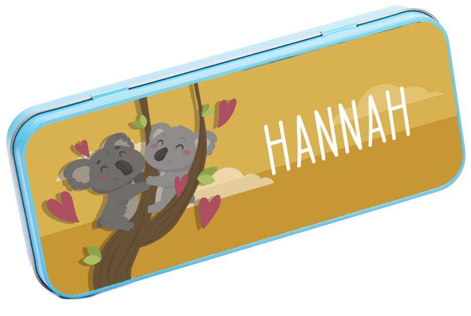 Personalised Any Name Koala Pencil Case Tin Children School Kids Stationary 21