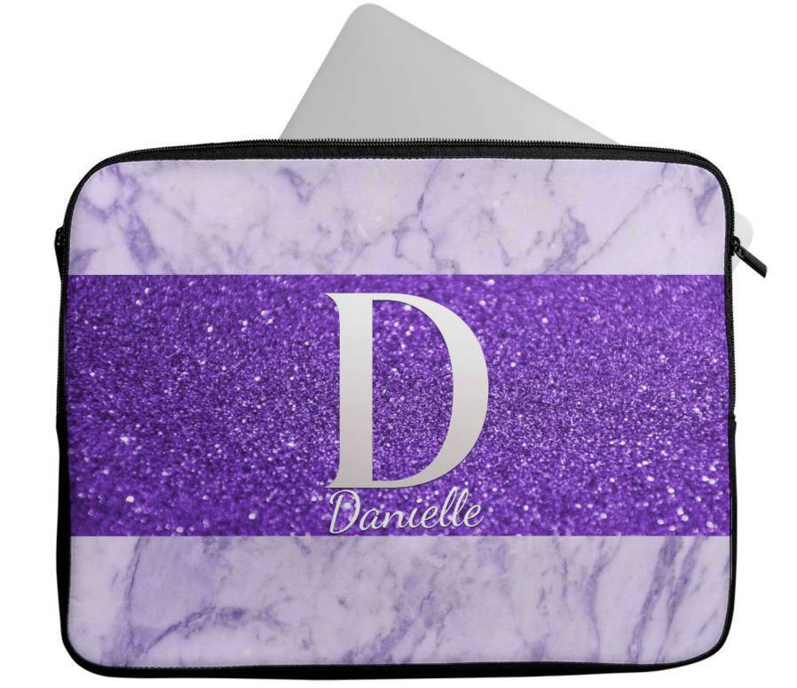 Personalised Any Name Marble Glitter Design Laptop Case Sleeve Tablet Bag 95