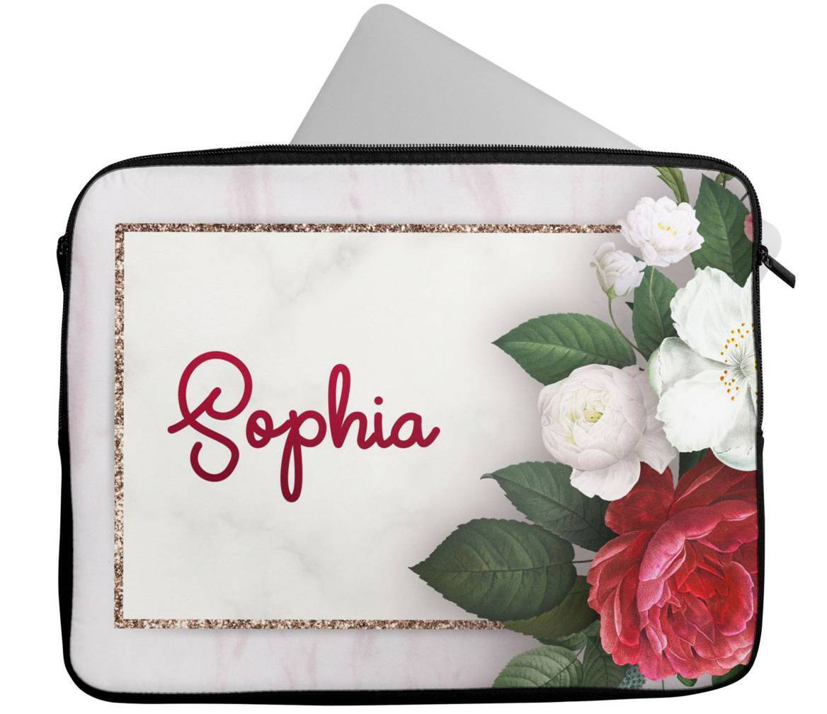 Personalised Any Name Floral Design Laptop Case Sleeve Tablet Bag 55