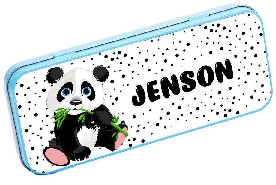 Personalised Any Name Panda Pencil Case Tin Children School Kids Stationary 19