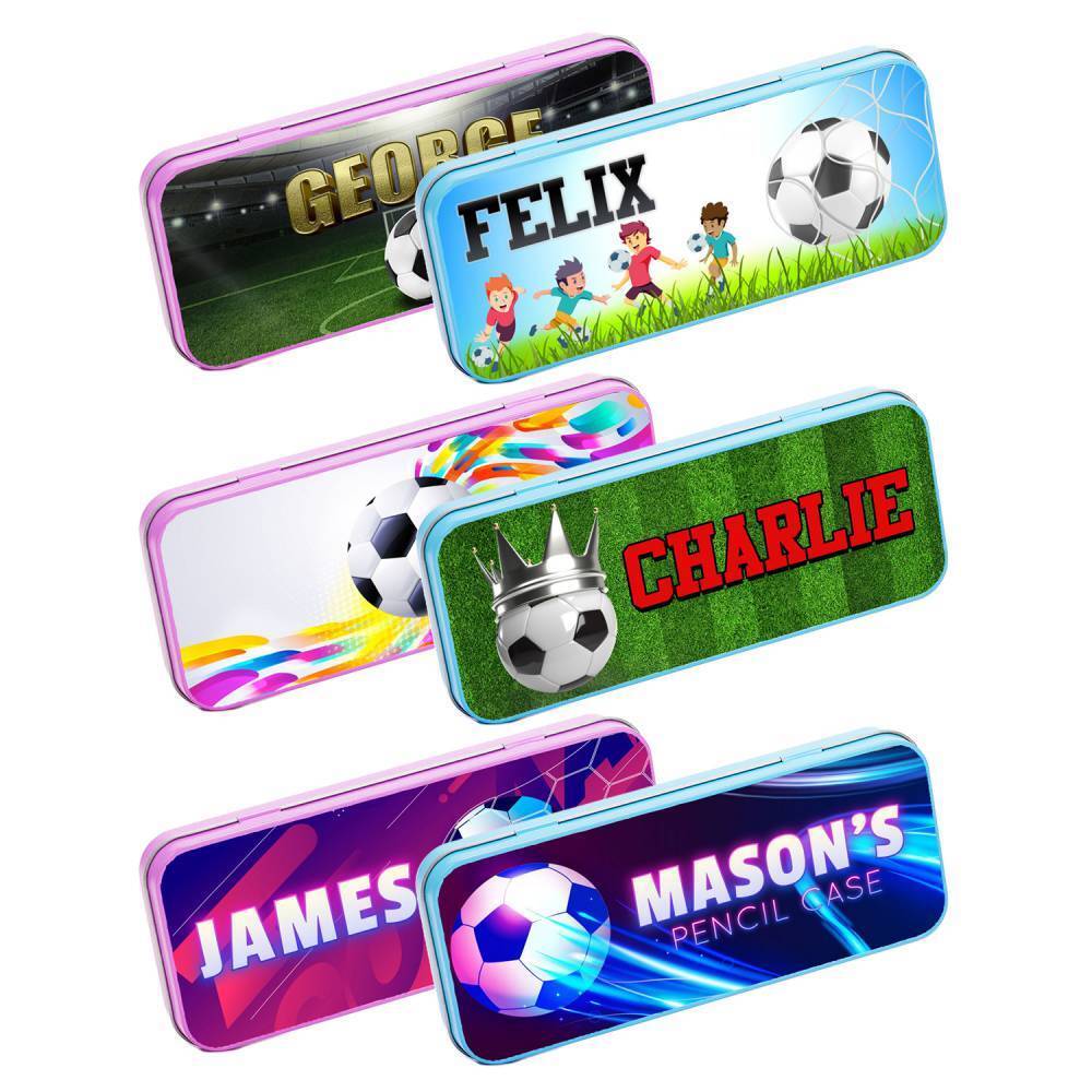 Personalised Any Name Football Pencil Case Tin Children School Kids Stationary 2