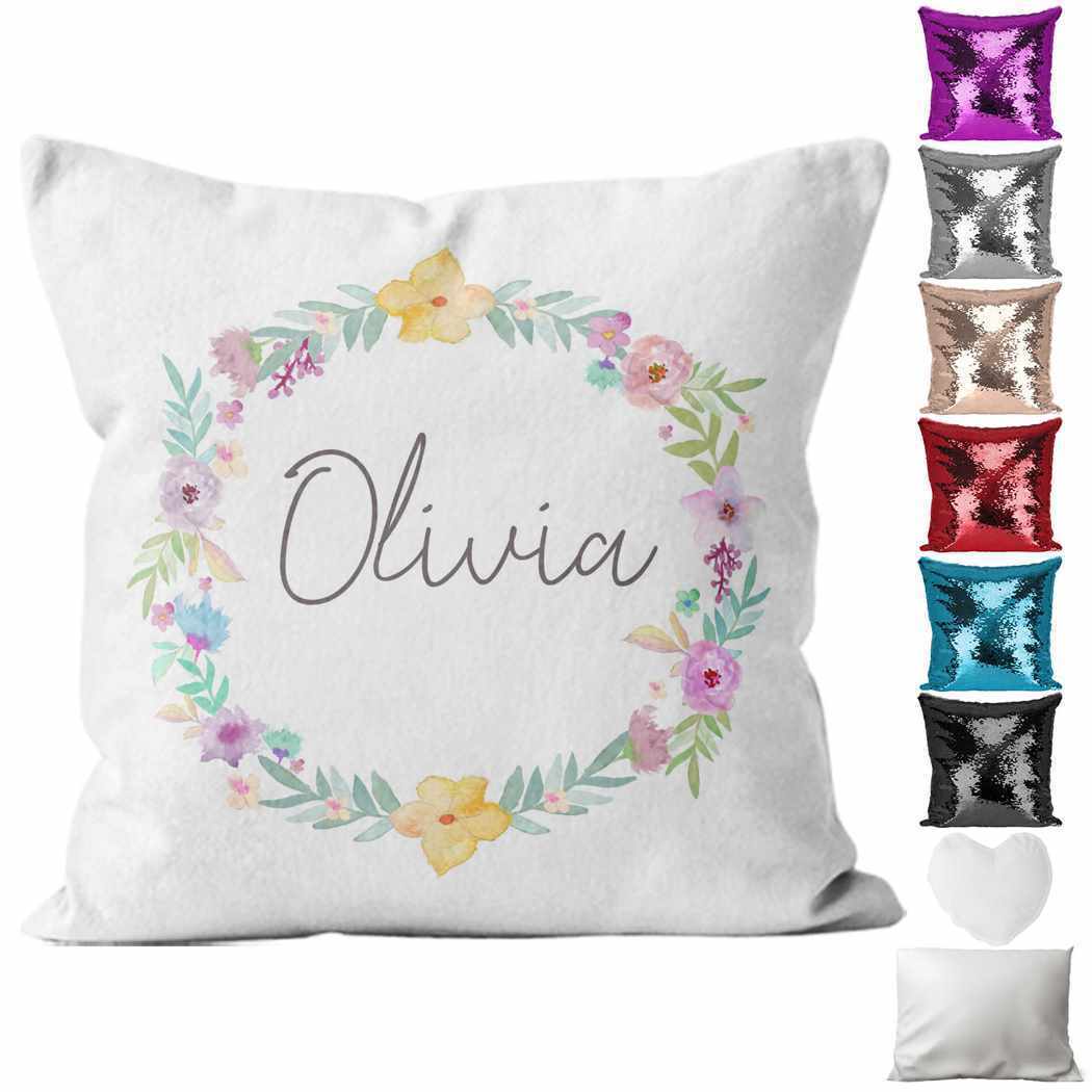 Personalised Cushion Floral Sequin Cushion Pillow Printed Birthday Gift 95
