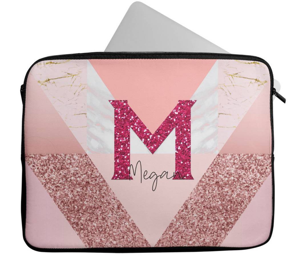 Personalised Any Name Marble Glitter Design Laptop Case Sleeve Tablet Bag 99