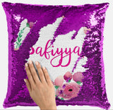 Personalised Floral Any Name Magic Reveal Sequin Cushion Cover Gift Pink