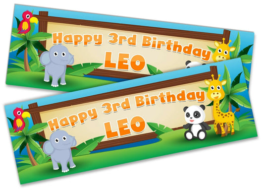 x2 Personalised Birthday Banner Jungle Children Kids Party Decoration Poster 3