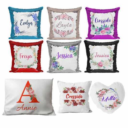 Personalised Cushion Floral Sequin Cushion Pillow Printed Birthday Gift 37