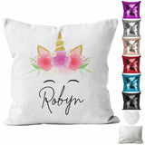 Personalised Cushion Unicorn Sequin Cushion Pillow Printed Birthday Gift 86