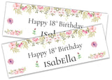 x2 Personalised Birthday Banner Floral Adult Party Decoration Poster 2