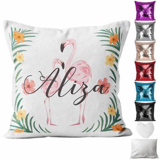 Personalised Cushion Flamingo Sequin Cushion Pillow Printed Birthday Gift 82