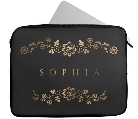 Personalised Any Name Floral Design Laptop Case Sleeve Tablet Bag Chromebook 7