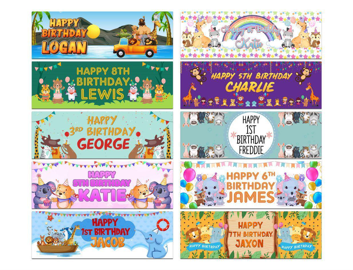 Personalised Birthday Banners Generic Design Children Kids Party Decoration 116