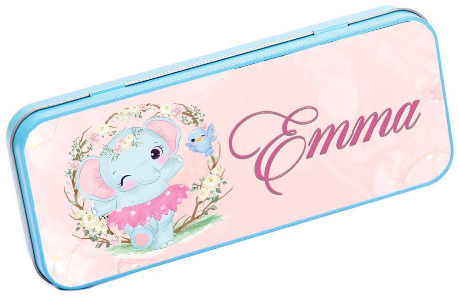 Personalised Any Name Animal Pencil Case Tin Children School Kids Stationary 16