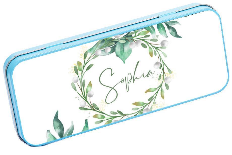 Personalised Any Name Floral Pencil Case Tin Children School Kids Stationary 20