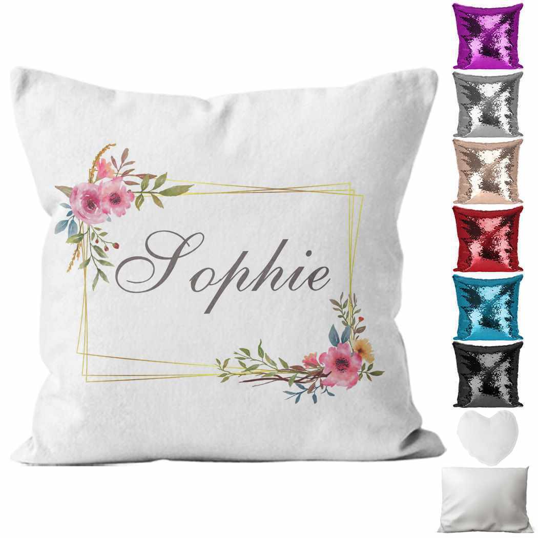 Personalised Cushion Floral Sequin Cushion Pillow Printed Birthday Gift 99