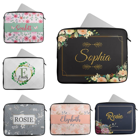 Personalised Any Name Floral Design Laptop Case Sleeve Tablet Bag 53