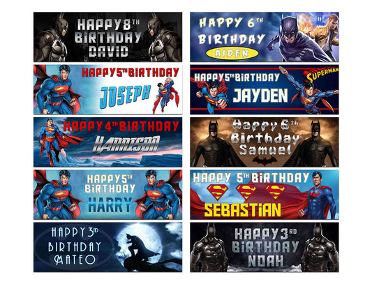 Personalised Birthday Banners Super Hero Design Children Kid Party Decoration 61