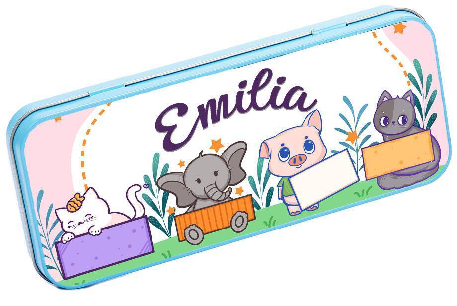 Personalised Any Name Animal Pencil Case Tin Children School Kids Stationary 16