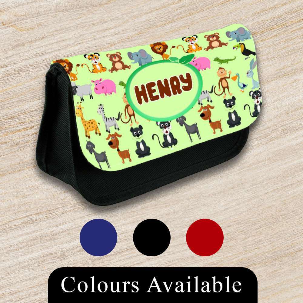 Personalised Pencil Case Jungle Girls Boys Stationary Kids School Bag 6