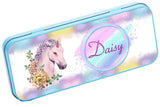 Personalised Any Name Unicorn Pencil Case Tin Children School Kids Stationary 31