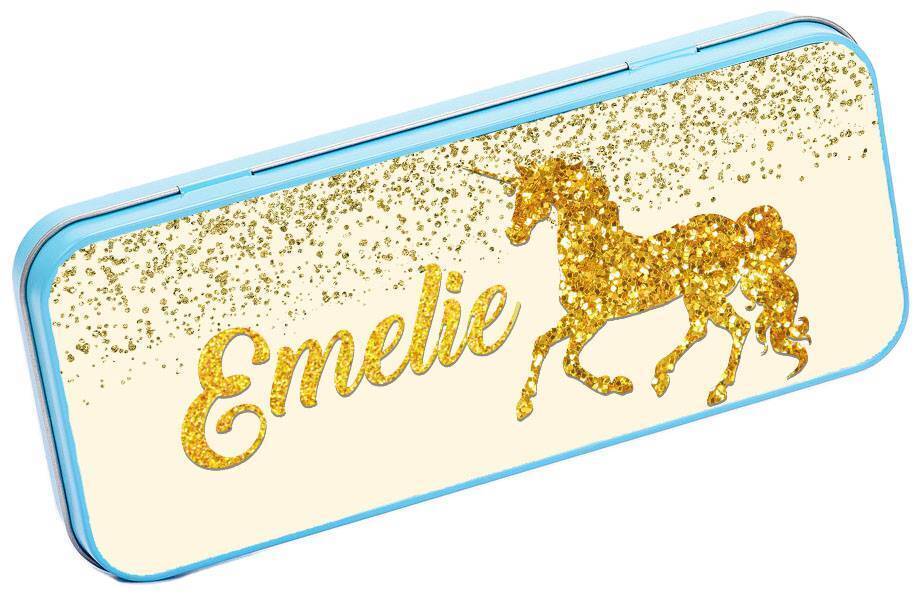 Personalised Any Name Unicorn Pencil Case Tin Children School Kids Stationary 11