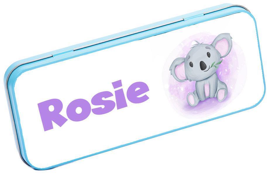 Personalised Any Name Koala Pencil Case Tin Children School Kids Stationary 21