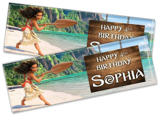 x2 Personalised Birthday Banner Moana Children Kids Party Decoration Poster 7