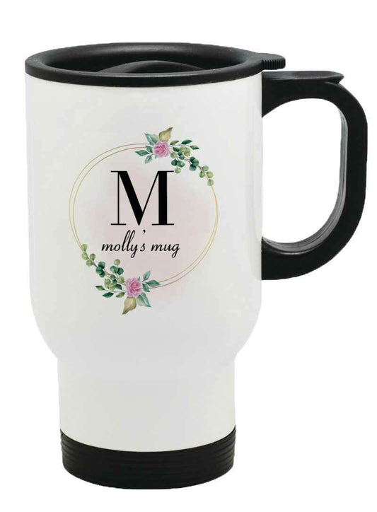 Personalised Any Name Floral Thermal Travel Mug Flask Coffee Tea Mug 183