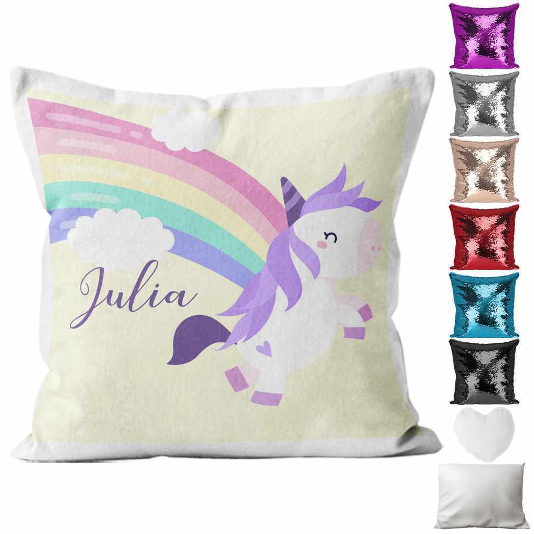 Personalised Cushion Unicorn Sequin Cushion Pillow Printed Birthday Gift 86