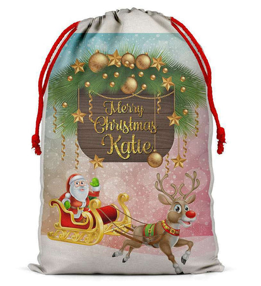 Personalised Christmas Sack Santa Bag Xmas Boy Girl Gift Stocking Bag 707