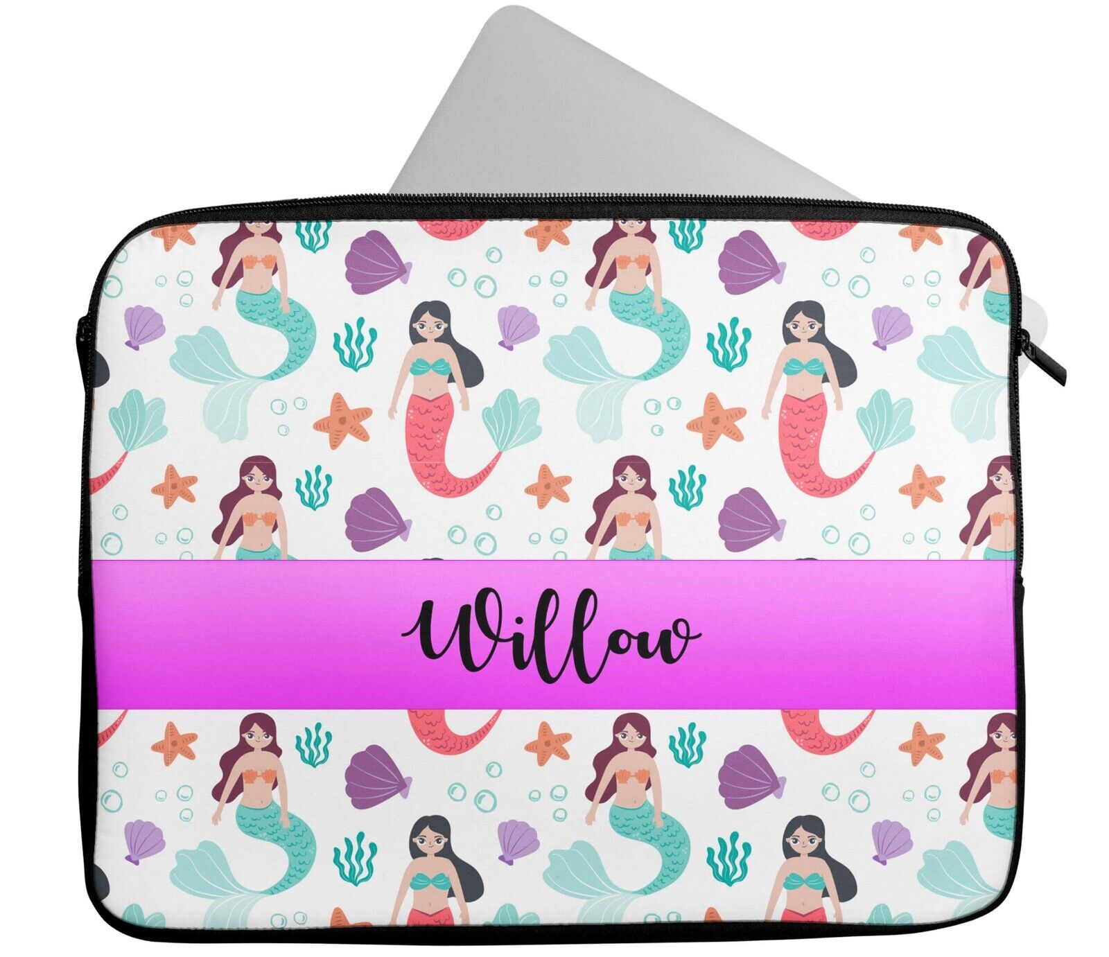 Personalised Any Name Mermaid Design Laptop Case Sleeve Tablet Bag 14