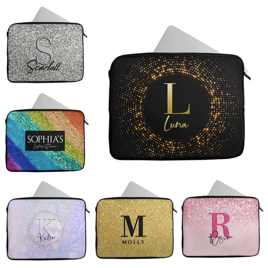 Personalised Any Name Glitter Design Laptop Case Sleeve Tablet Bag 67