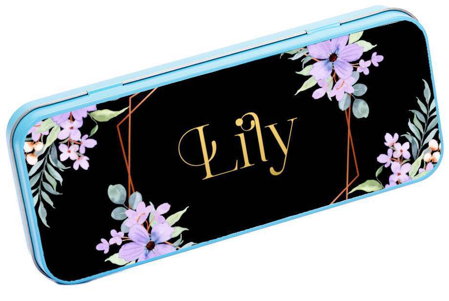 Personalised Any Name Floral Pencil Case Tin Children School Kids Stationary 33