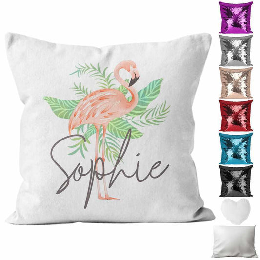 Personalised Cushion Flamingo Sequin Cushion Pillow Printed Birthday Gift 81