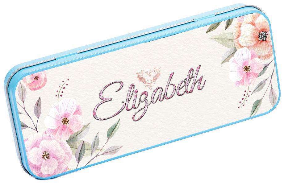 Personalised Any Name Floral Pencil Case Tin Children School Kids Stationary 20