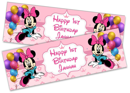 x2 Personalised Birthday Banner Minnie Children Kids Party Decoration Poster 1