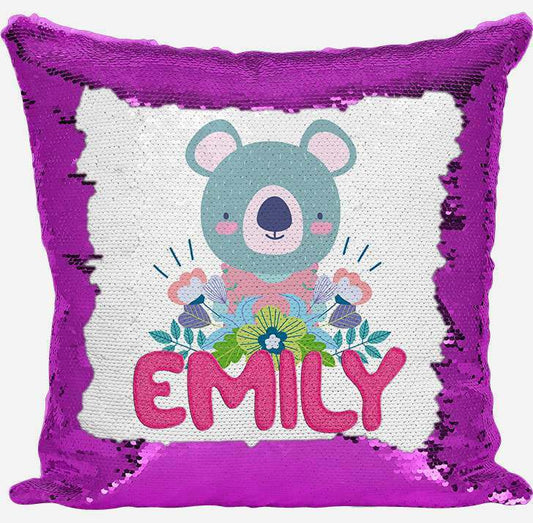 Personalised Koala Design Any Name Magic Pink Sequin Cushion Cover 109