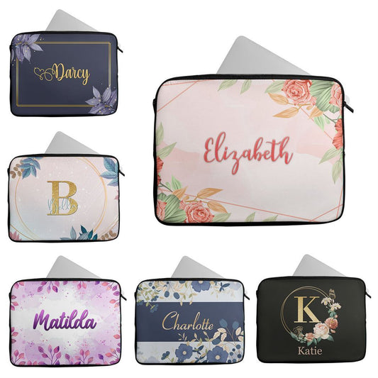 Personalised Any Name Floral Design Laptop Case Sleeve Tablet Bag 52
