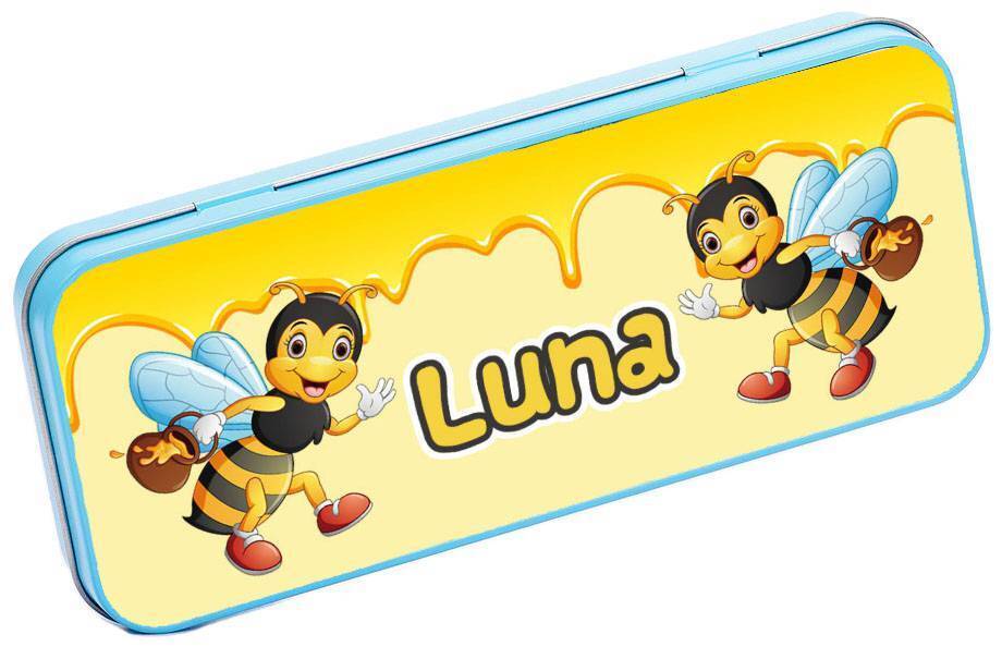 Personalised Any Name Bee Pencil Case Tin Children School Kids Stationary 28