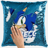 Personalised Sonic Hedgehog Any Name Magic Reveal Sequin Cushion Cover Gift 