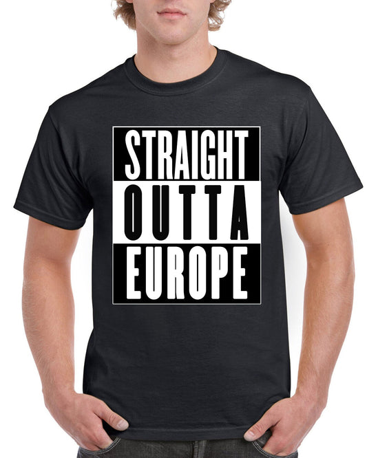 New Unisex Straight Outta Europe Short Sleeve Novelty T-Shirt  Black  