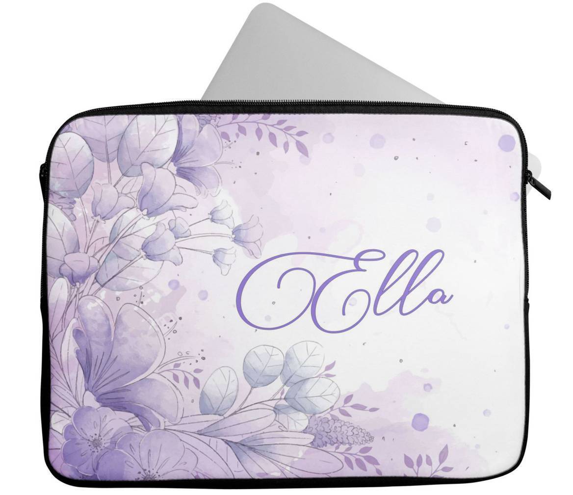 Personalised Any Name Floral Design Laptop Case Sleeve Tablet Bag 54