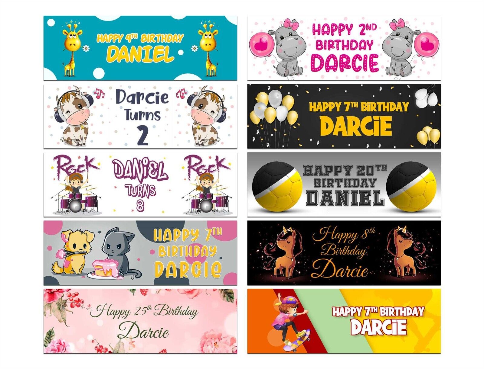 Personalised Birthday Banners Generic Design Children Kids Party Decoration 186